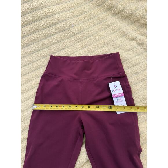 Women’s Burgundy Wine Maroon Flared Leg Popped Leggings Active Athletic Medium - Picture 9 of 9
